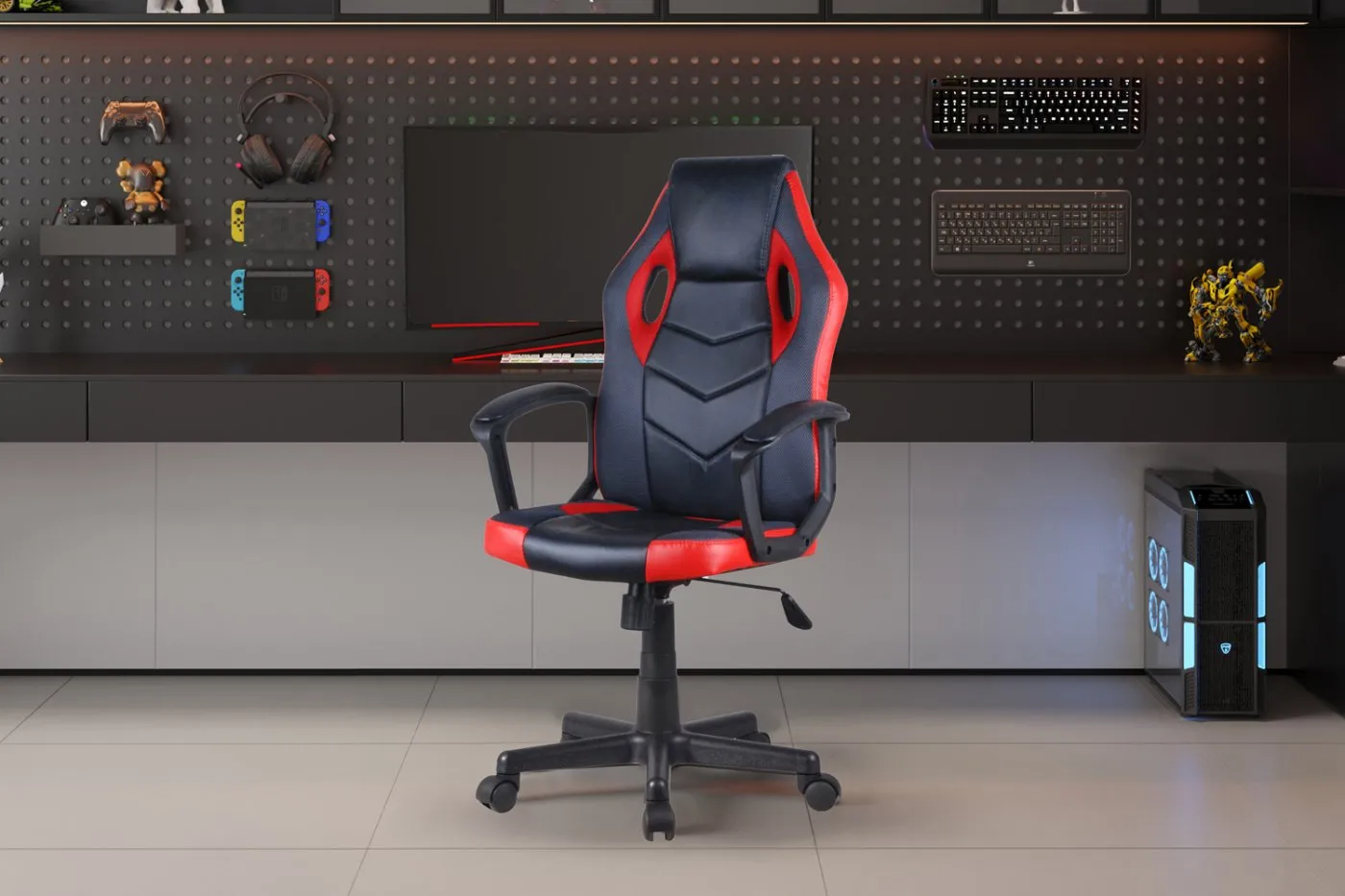 Gamingstoel 'Tiger' PU Zwart/Rood/Grijs