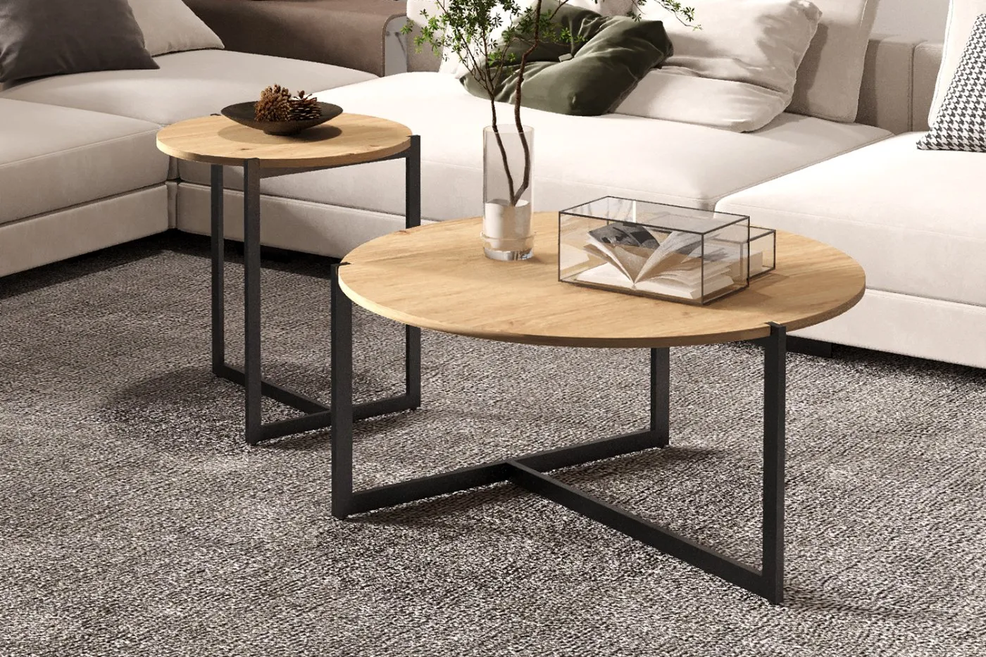 Set van 2 Salontafels 'Pola' Decor Oude eik
